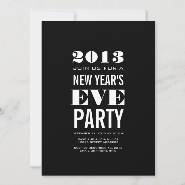 Black White 2013 New Year's Eve Party Invitation (Front)