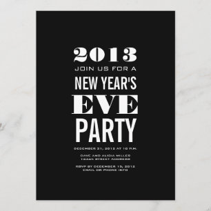 Black White 2013 New Year's Eve Party Invitation