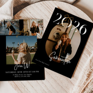Black & White 2026 Coquette Bow Photo Graduation Invitation