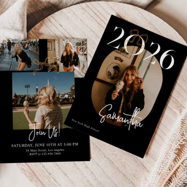 Black & White 2026 Coquette Bow Photo Graduation Invitation (Creator Uploaded)