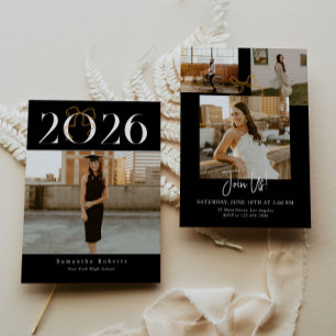 Black & White 2026 Coquette Bow Photo Graduation Invitation