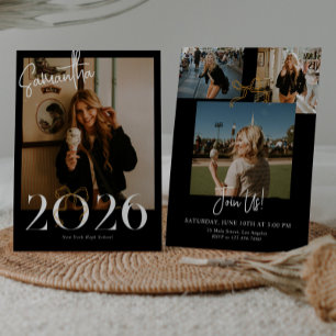 Black & White 2026 Coquette Bow Photo Graduation Invitation