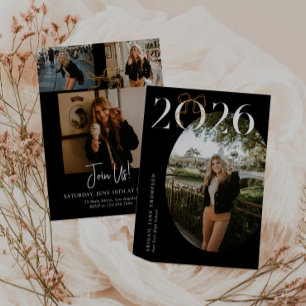 Black & White 2026 Coquette Bow Photo Graduation Invitation