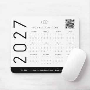 Black White 2027 Calendar Business Logo Corporate Mouse Mat