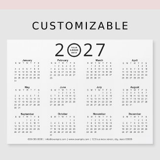 Black White 2027 Custom Logo Business Calendar
