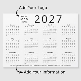 Black White 2027 Custom Logo Business Calendar