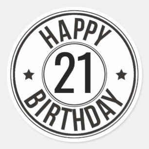 Black & white 21st Birthday Classic Round Sticker