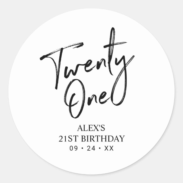 Black & White 21st Birthday Party Favour Thank you Classic Round Sticker (Front)