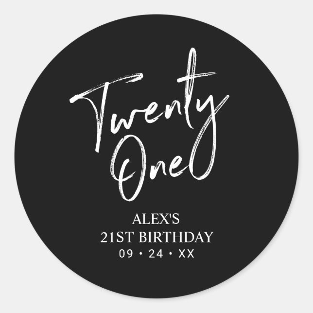Black & White 21st Birthday Party Favour Thank you Classic Round Sticker (Front)