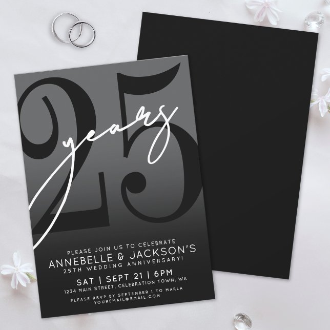 Black White 25th Anniversary Party Invitation (Black White 25th Anniversary Party Invitation)