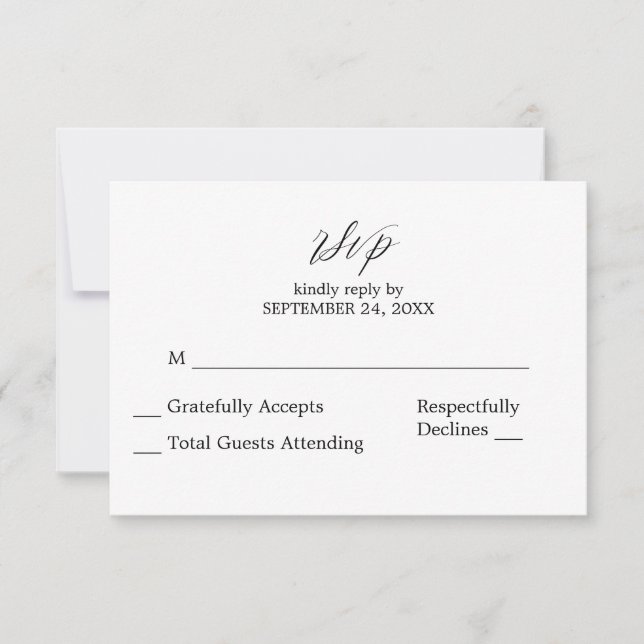 Black & White 2-3 Calligraphy no Meal RSVP Card (Front)