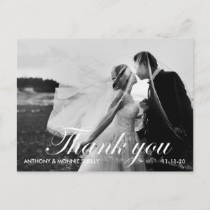 Black & White 2 Photo Wedding Thank You Postcard