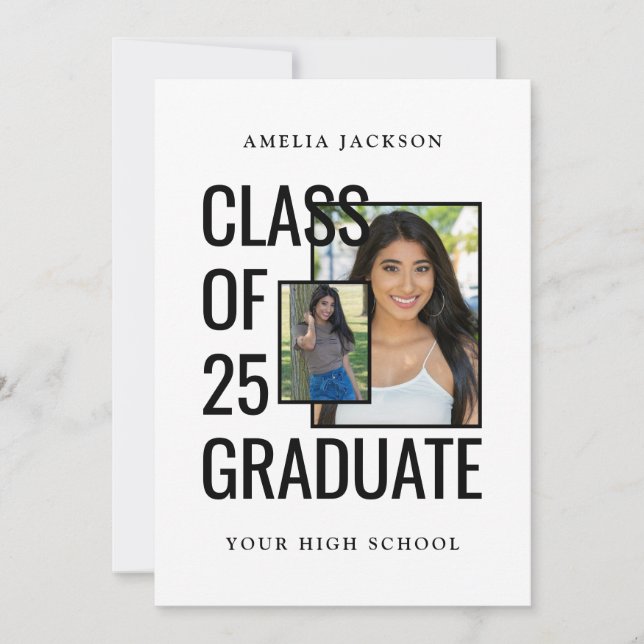 Black & White 2 Photos Class Of 25 Grad Open House Invitation (Front)
