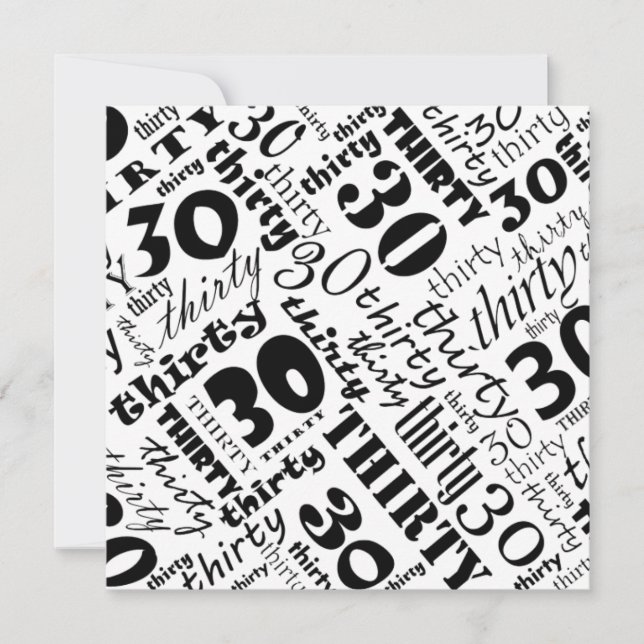 Black & White 30th Birthday Party Invitation (Front)