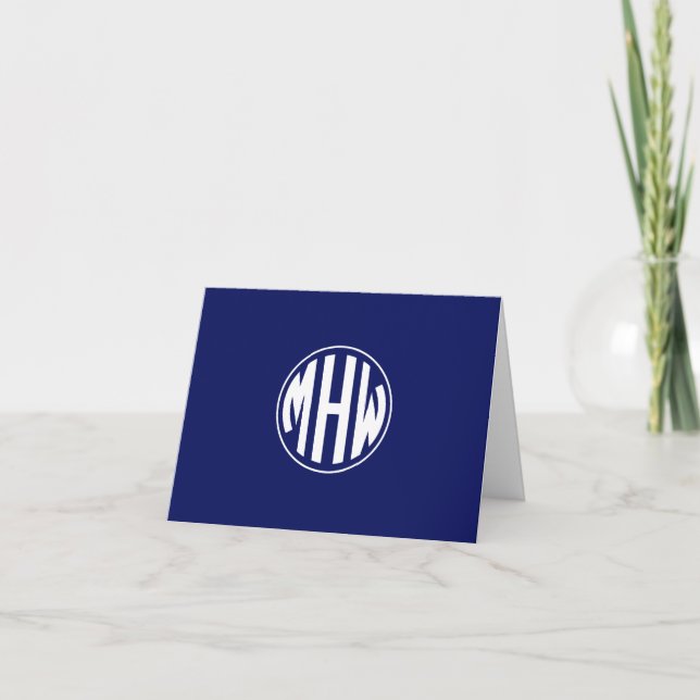 Black White 3 Initial in a Circle Monogram DIY BG Note Card (Front)