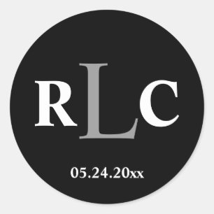 Black white 3 initial monogram label wedding favou