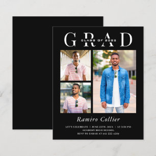 Black White 3 Photo Graduation Celebration Card
