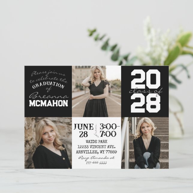 Black & White 3 Photo Graduation Invitation (Standing Front)
