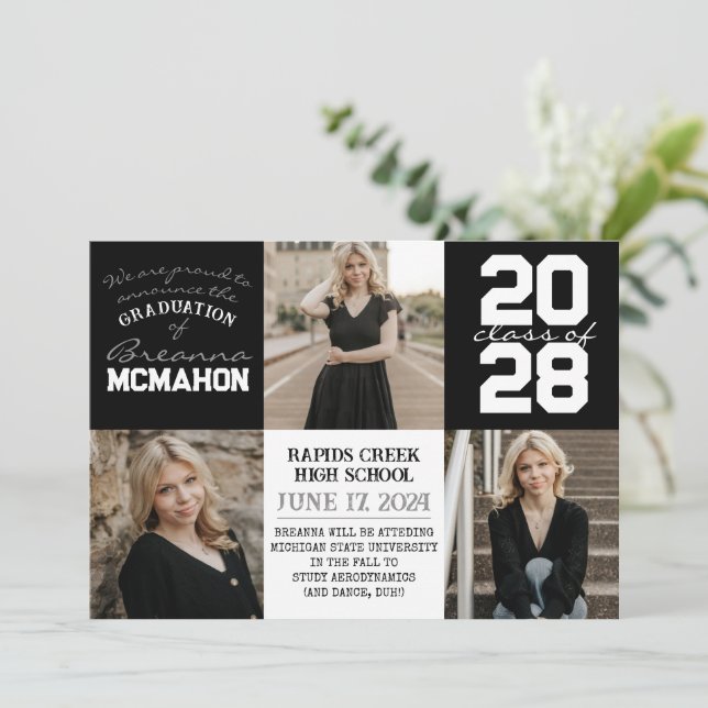 Black & White 4 Photo Graduation Announcement (Standing Front)