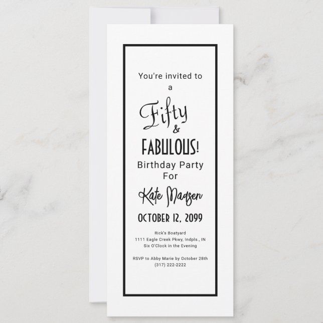 Black & White 50 & FABULOUS Surprise Party Invitation (Front)