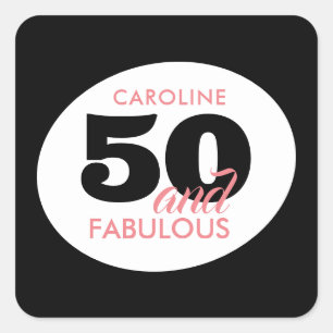 Black White 50th Birthday Favour Sticker
