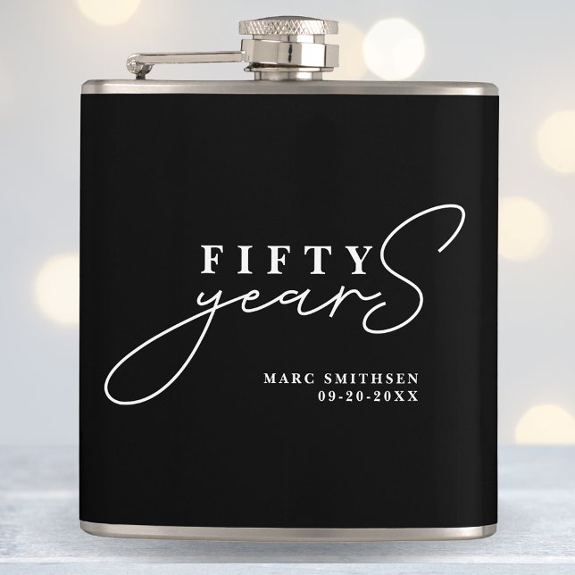 Black White 50th Birthday or Anniversary Hip Flask (Creator Uploaded)