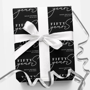 Black White 50th Birthday or Anniversary  Wrapping Paper