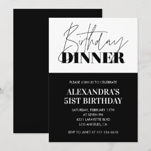 Black White 51st birthday invitations Dinner 
