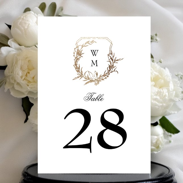 black white 5 x 7 classic gold crest table number (Creator Uploaded)