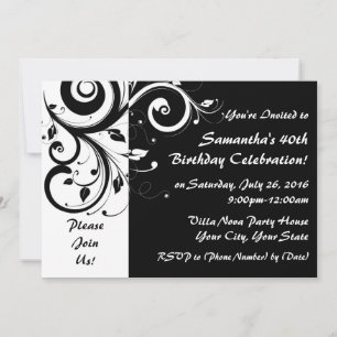 Black+White 5x7 Reverse Swirl 40 Party Invitations