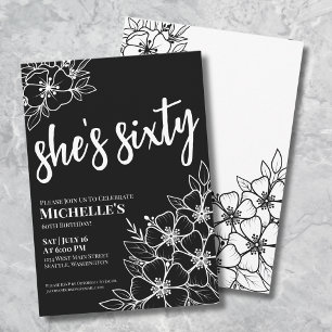 Black White 60th Birthday Party Invitation