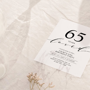 Black & White   65 Years Loved 65th Birthday Party Invitation