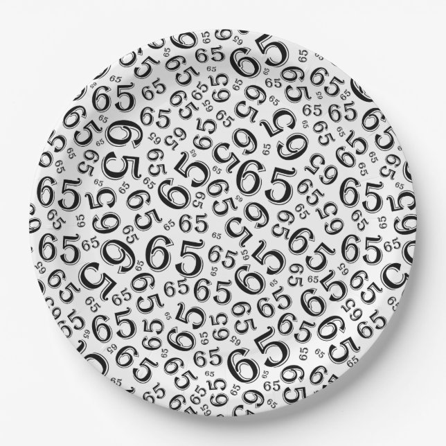  Black/White 65th Random Number Pattern Paper Plate (Front)