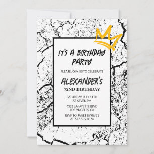 Black White 72nd birthday invitation Men Graffiti