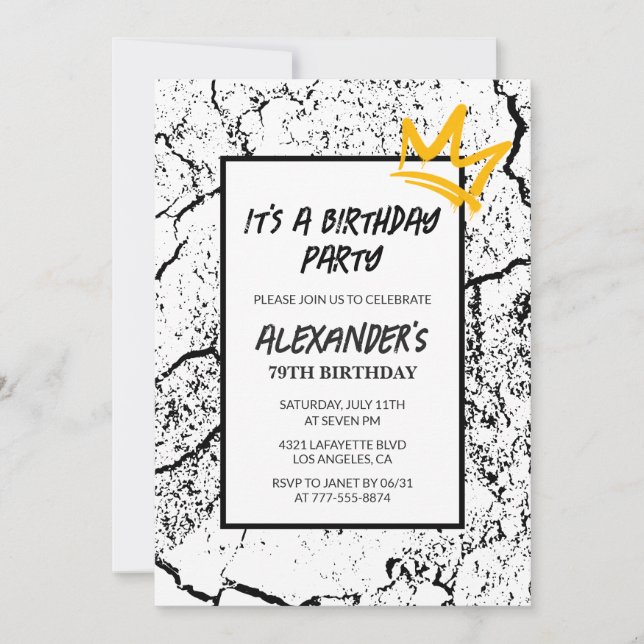 Black White 79th birthday invitation Men Graffiti  (Front)