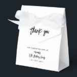 Black & White | 80th Birthday Party Thank you Favour Box<br><div class="desc">Give thanks to your guests with this personalised birthday party favour box. This design features chic brush lettering "Thank you" "Your name's 80th Birthday Party. This custom favour box will add a personal touch to your special celebrations. Matching invitations and party supplies are available at my shop BaraBomDesign.</div>
