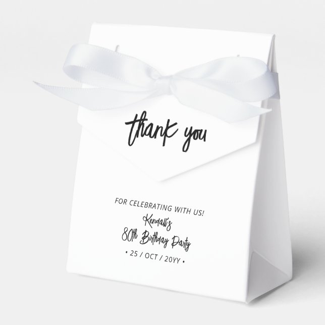 Black & White | 80th Birthday Party Thank you Favour Box (Front Side)