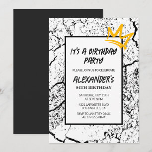 Black White 84th birthday invitation Men Graffiti 