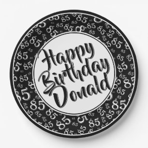 Black/White 85th Random Number Pattern Paper Plate