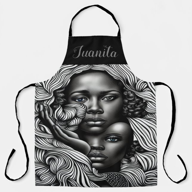 Black & White Abstract African American Women Apron (Front)