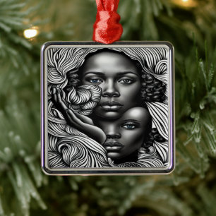Black & White Abstract African American Women Metal Tree Decoration