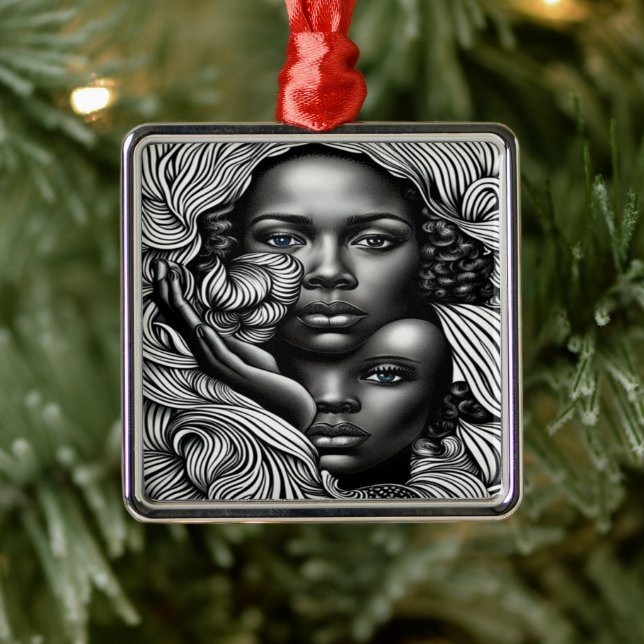 Black & White Abstract African American Women Metal Tree Decoration (Tree)