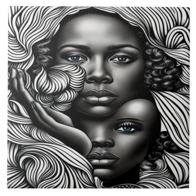 Black & White Abstract African American Women Tile (Front)