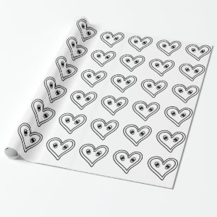 Black - White Abstract Art Heart Face Wrapping Paper