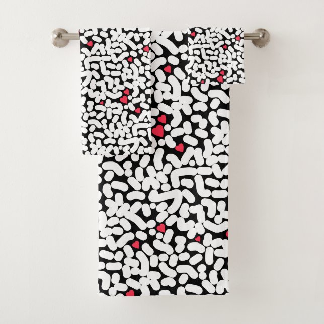 Black white abstract bath towel set (Insitu)