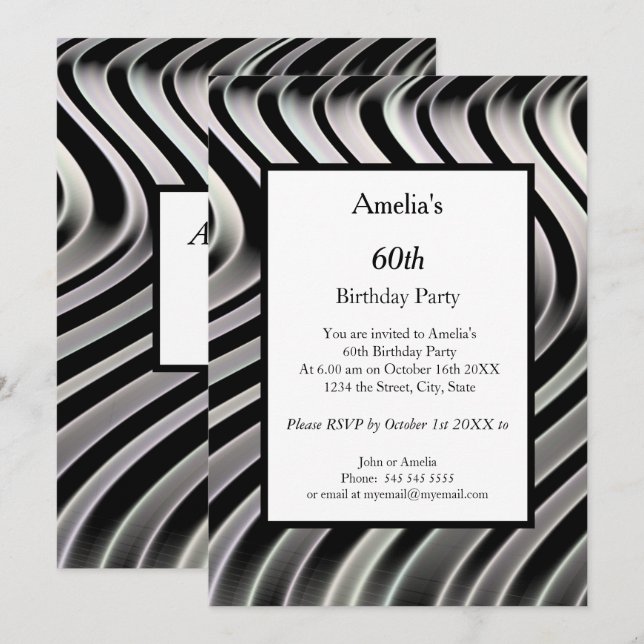  Black White Abstract Birthday Party  Invitation (Front/Back)
