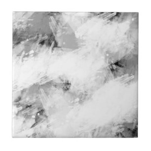 Black White Abstract Brushstrokes  Tile