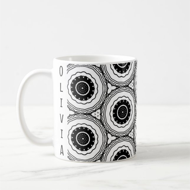 Black White Abstract Circle Mandala Pattern Mug (Left)