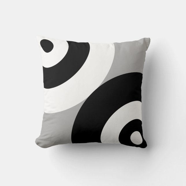 Black & White Abstract Circles on Grey Cushion (Front)