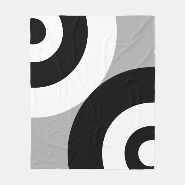 Black & White Abstract Circles on Grey Fleece Blanket (Front)